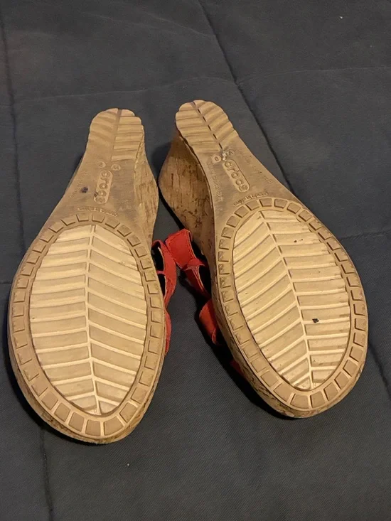 CROCS Red Multi-Strap Slip-On Wedge Sandals - Picture 4 of 4